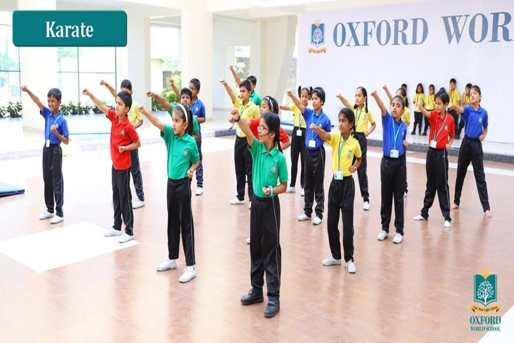 students learning karate at oxford world school