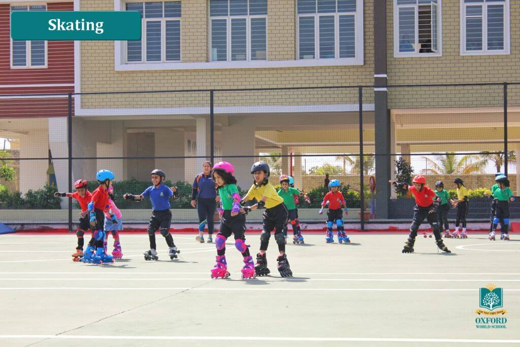 students playing skating on playground of cbse school in pune