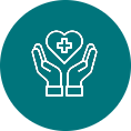 hands covering heart in plus icon
